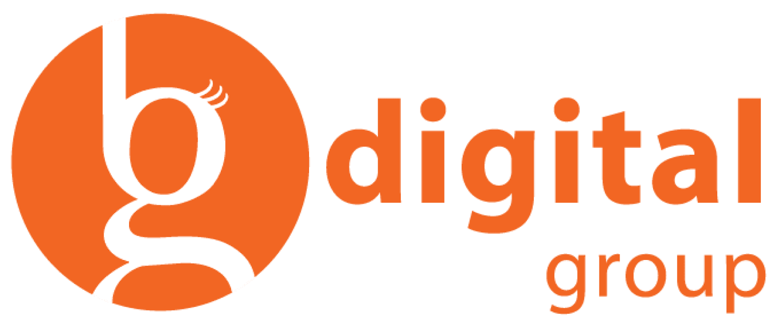 logo-bg Orange "g" logo with eyelashes, next to the words "digital group" in orange.